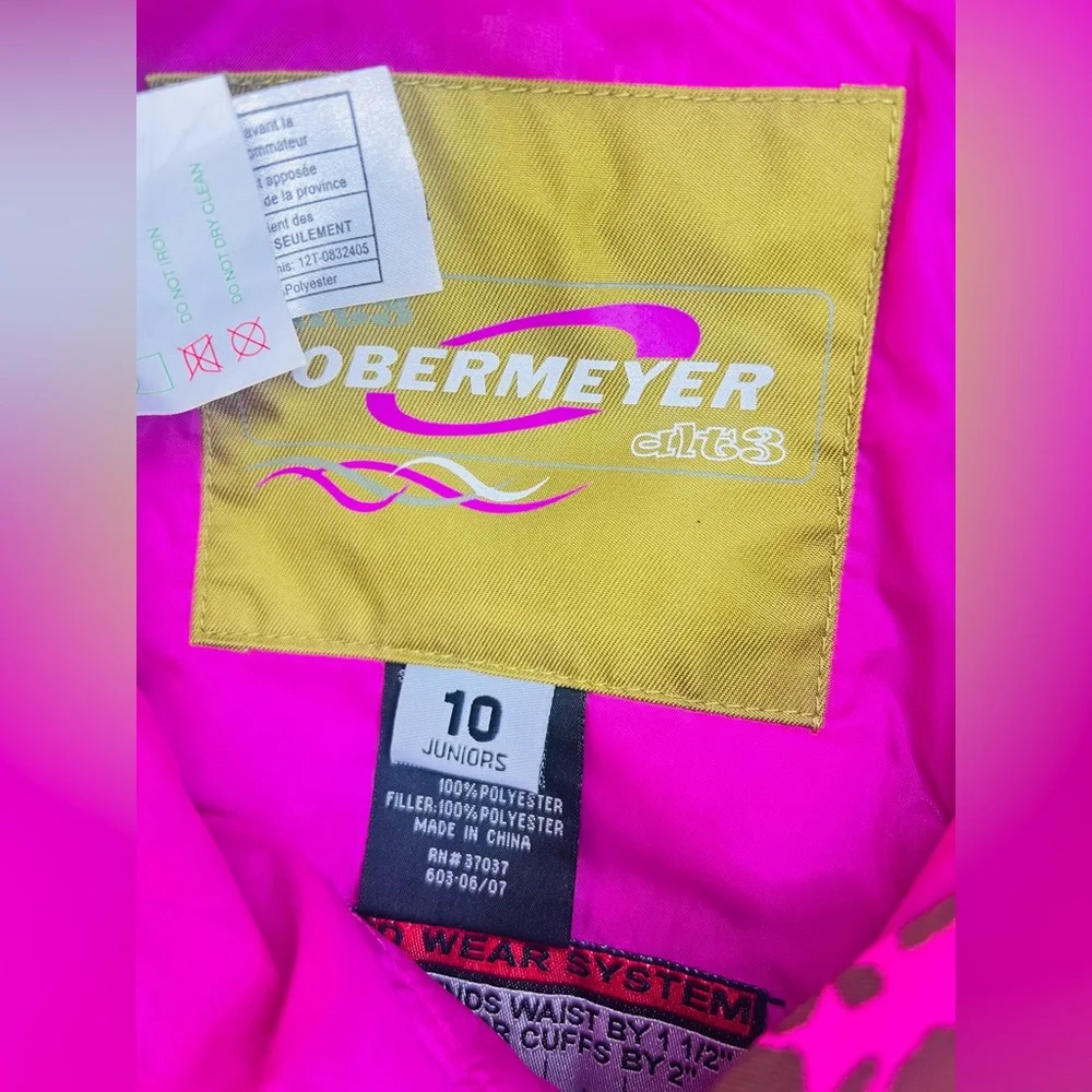 Obermeyer girls size 10 pink/green/wht insulated waterproof snow pants MSRP $140